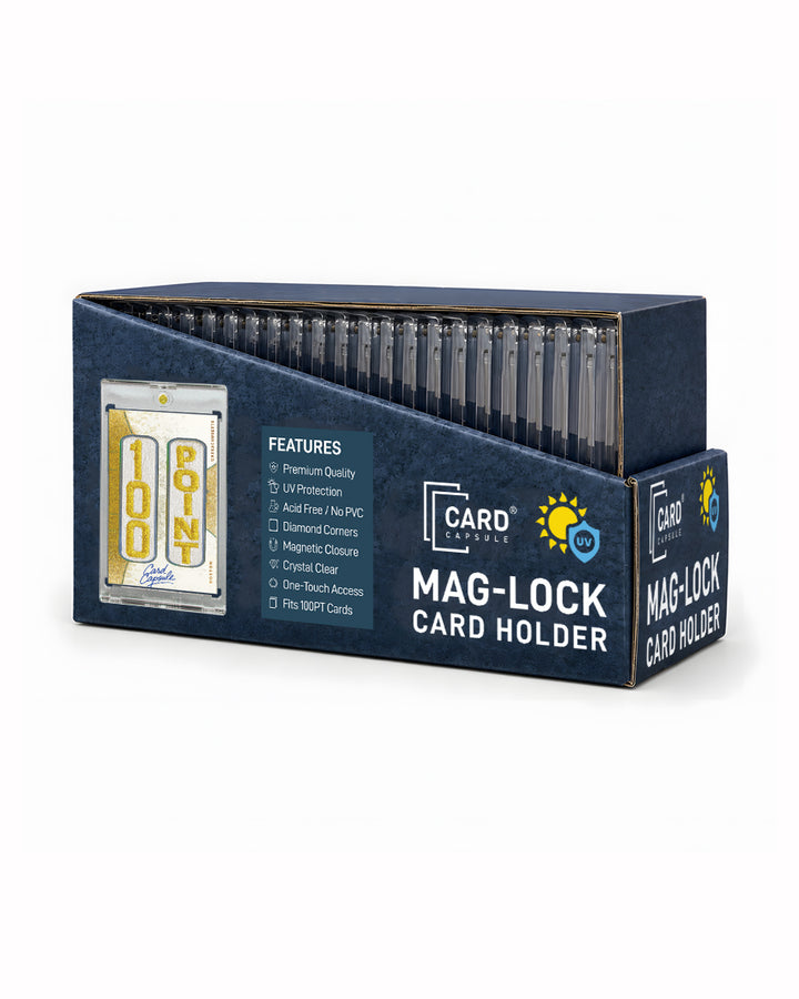100pt Mag-Lock Card Holder box angled right, showing the side panel and open top
