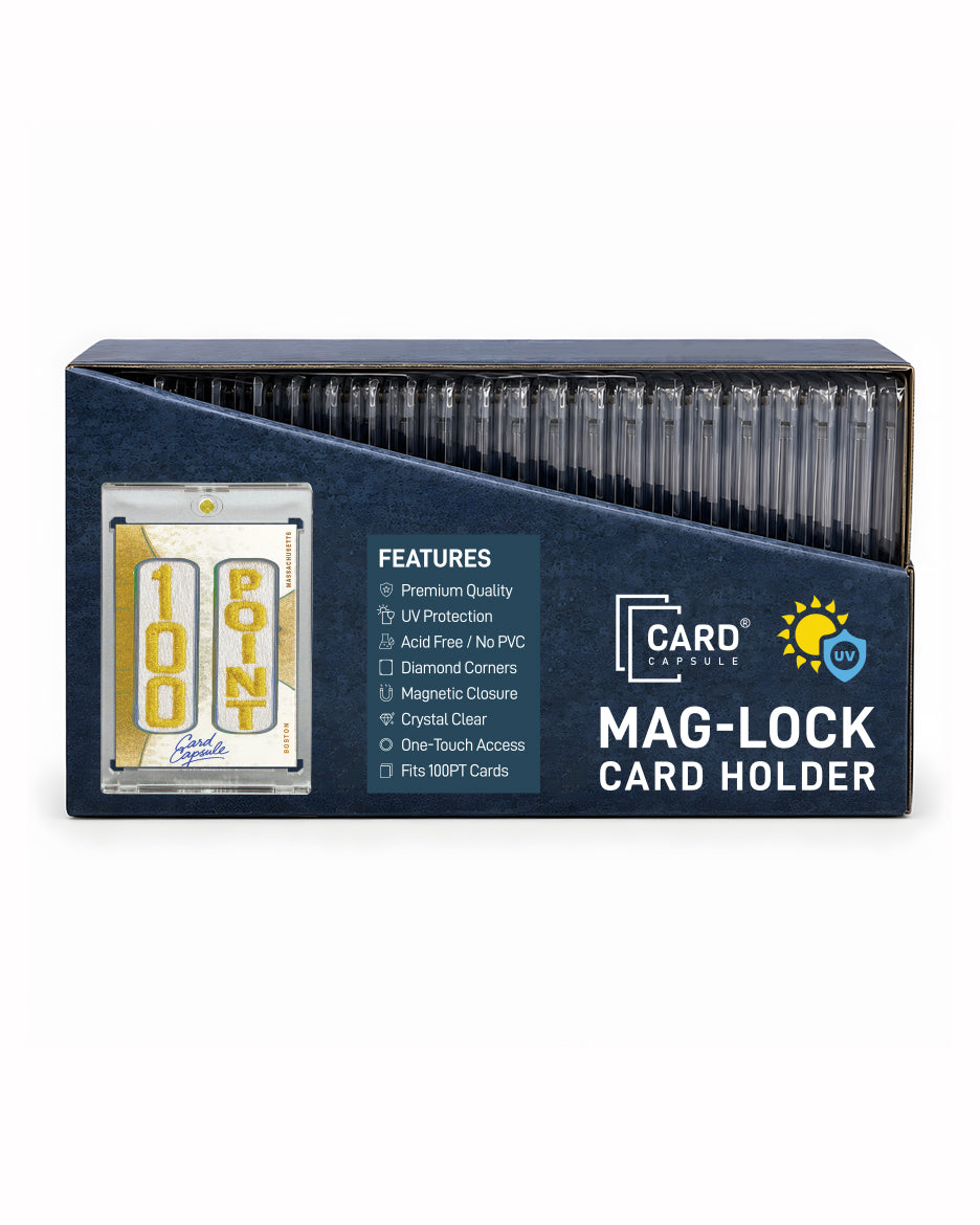 100pt Mag-Lock Card Holder box from the front right, with the feature list visible