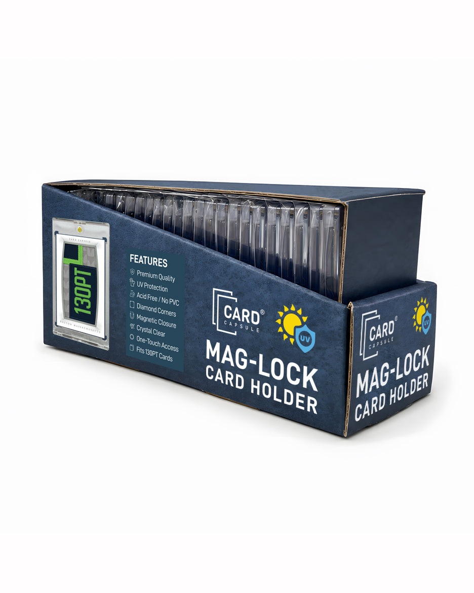 130pt Mag-Lock Card Holder box angled right, showing the side panel and open top