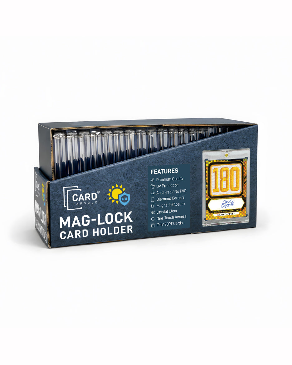 180pt Mag-Lock Card Holder box at an angle, showing the holders stacked upright inside