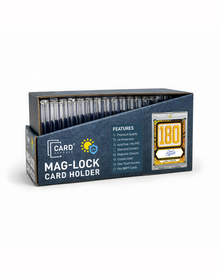 180pt Mag-Lock Card Holder box at an angle, showing the holders stacked upright inside
