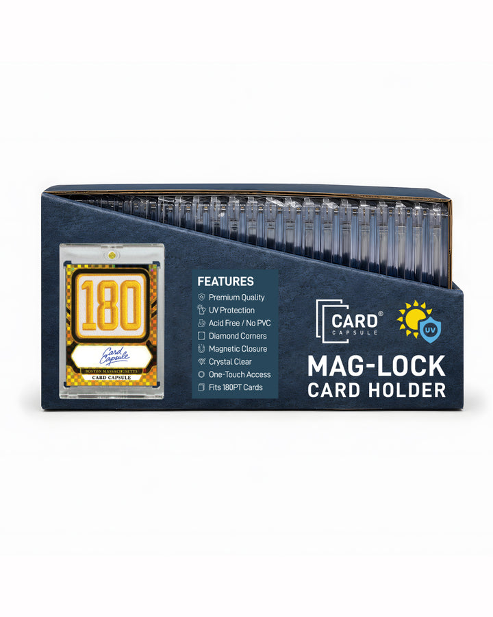 180pt Mag-Lock Card Holder box from the opposite angle, with the feature list visible