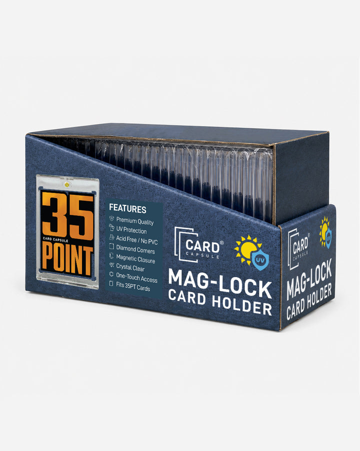 35pt Mag-Lock Card Holder box angled right, showing the side panel and open top