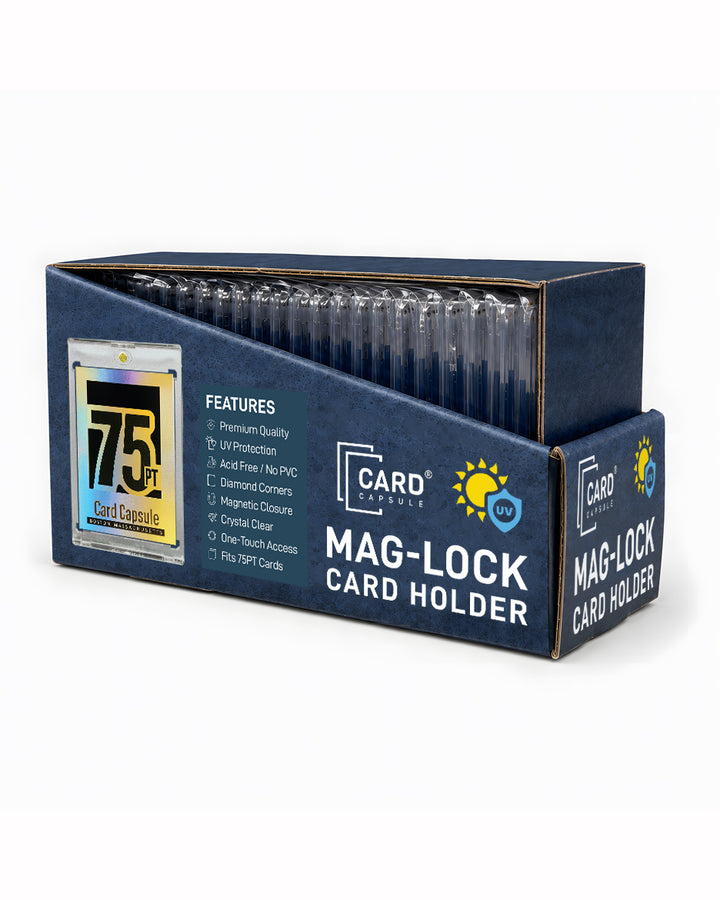 75pt Mag-Lock Card Holder box angled right, showing the side panel and open top