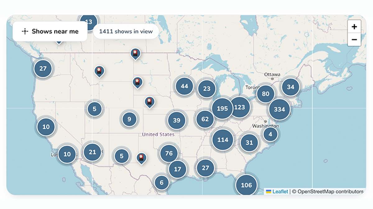 Card show finder map with upcoming card shows across the US