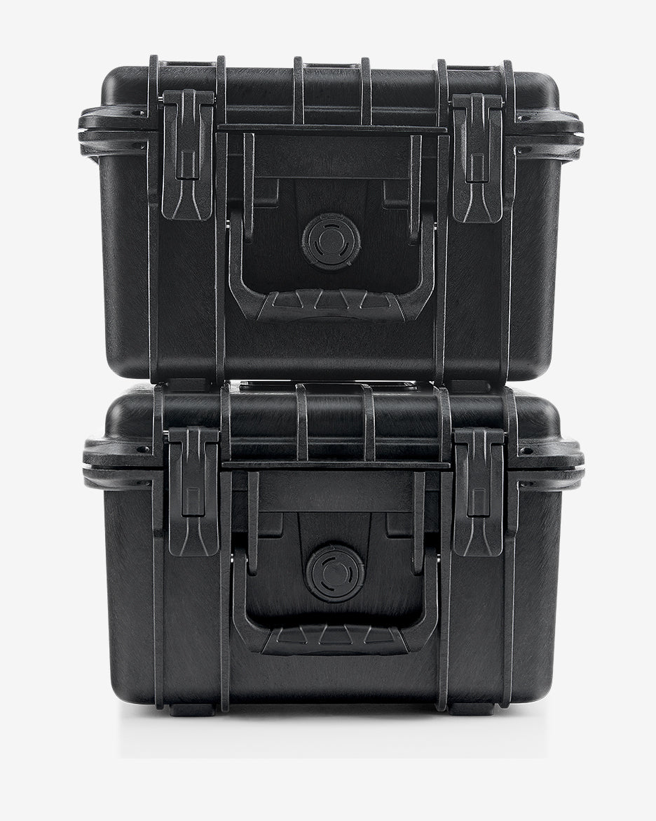 Two Card Capsule Lite cases stacked to show the stackable design