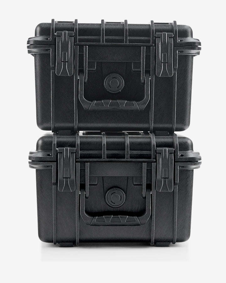 Two Card Capsule Lite cases stacked to show the stackable design