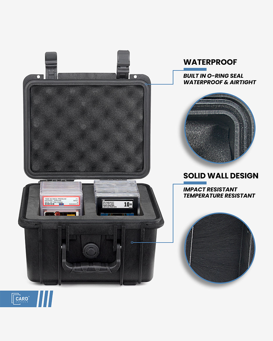 Card Capsule Lite features graphic showing the built-in O-ring seal and impact-resistant solid wall construction