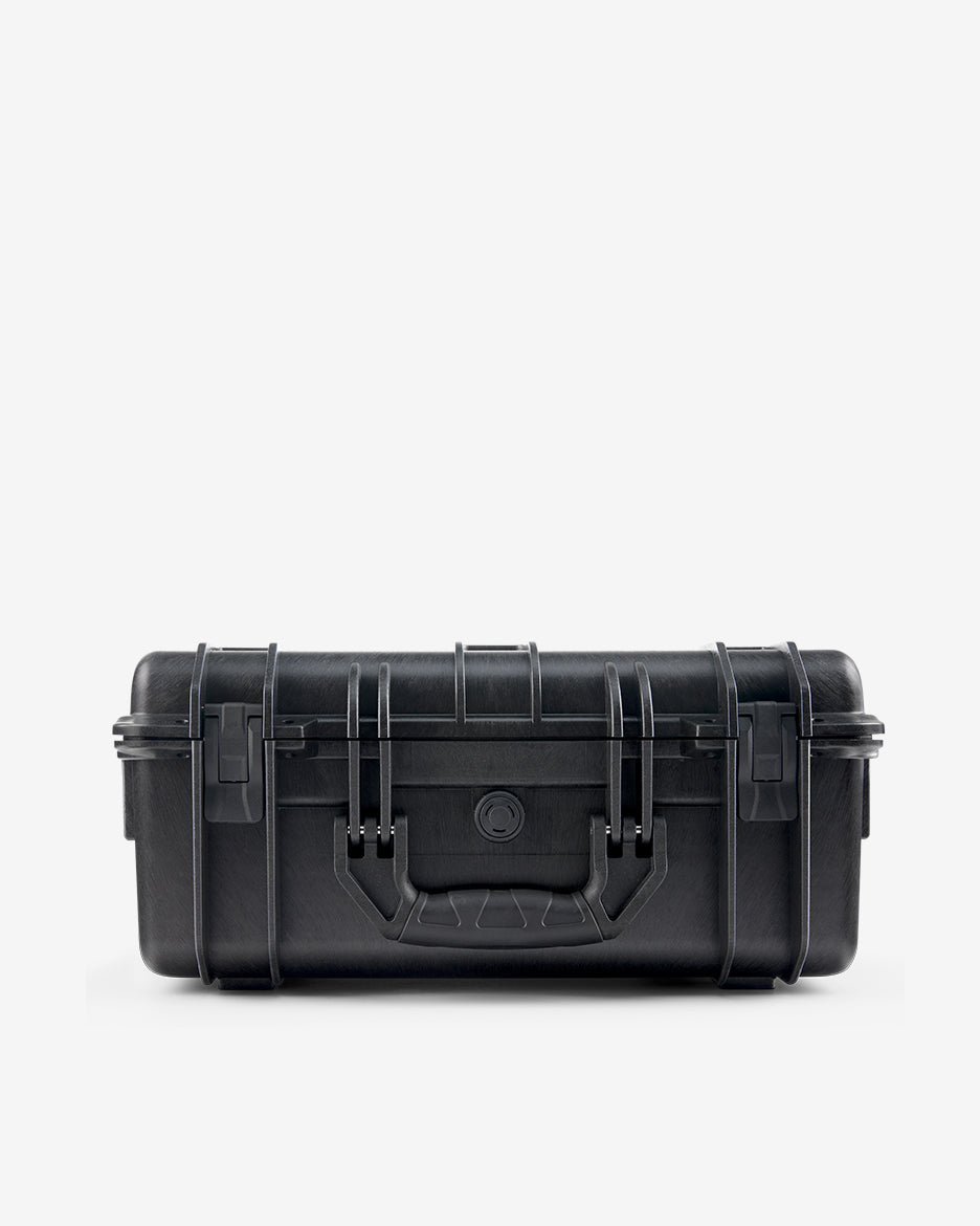 Closed Card Capsule Pro in side profile, showing the case depth and handle