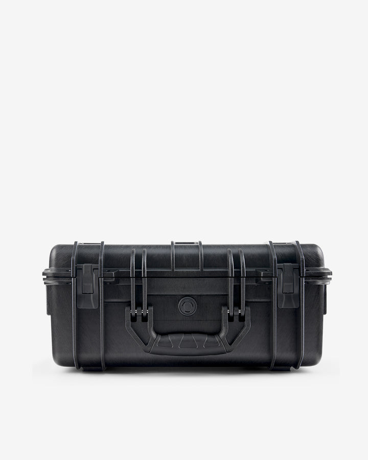 Closed Card Capsule Pro in side profile, showing the case depth and handle