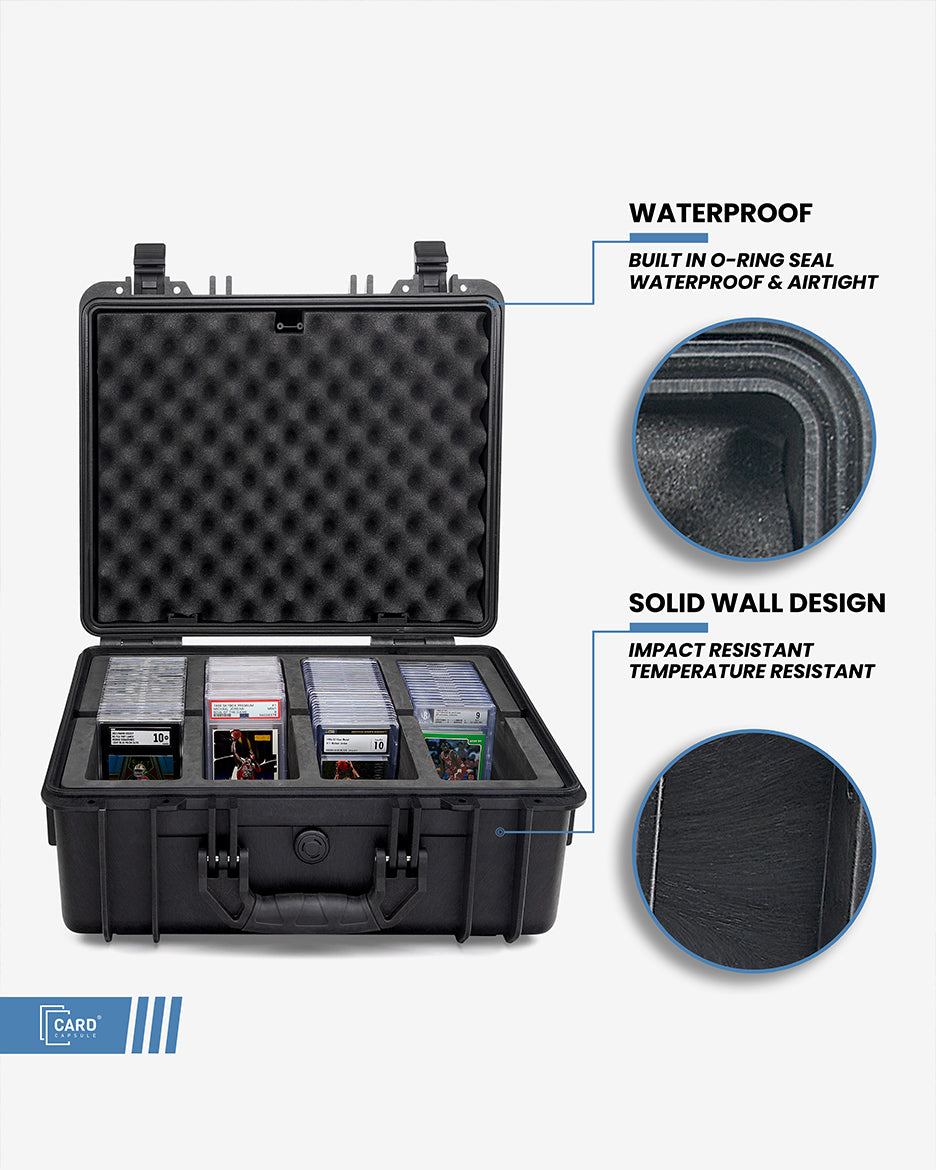 Card Capsule Pro features graphic showing the built-in O-ring seal and impact-resistant solid wall construction