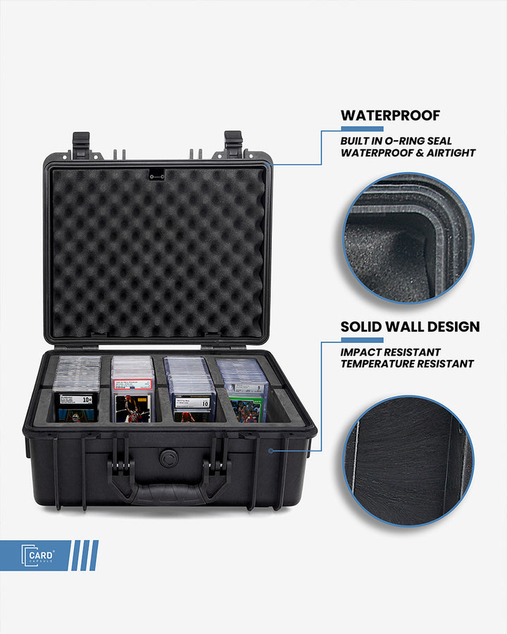 Card Capsule Pro features graphic showing the built-in O-ring seal and impact-resistant solid wall construction
