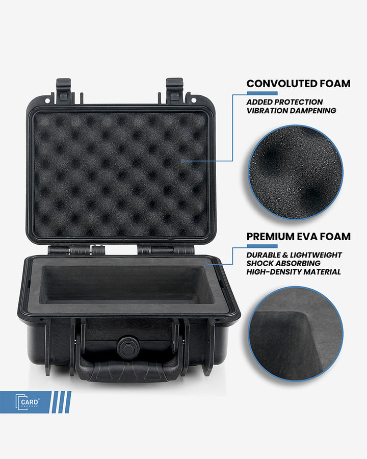 Cutaway of the Card Capsule Silo showing convoluted foam for vibration damping and premium EVA foam for shock absorption