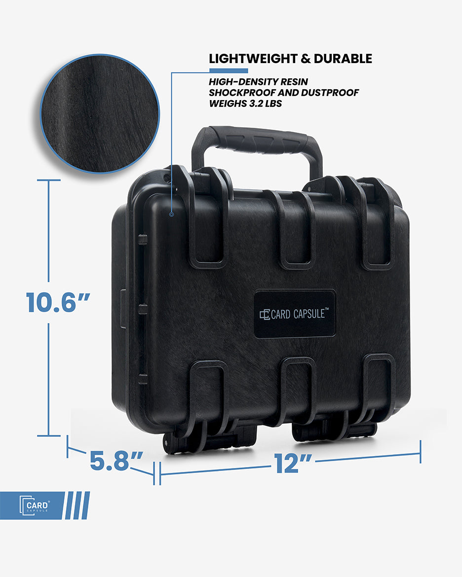 Card Capsule Silo dimensions diagram: 12 inches wide, 10.6 inches tall, 5.8 inches deep, weighing 3.2 lbs