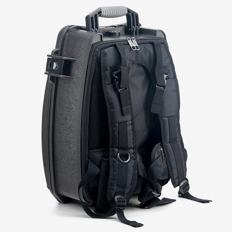 Back of the Card Capsule Slabpack showing padded shoulder straps, sternum strap, and mesh back panel