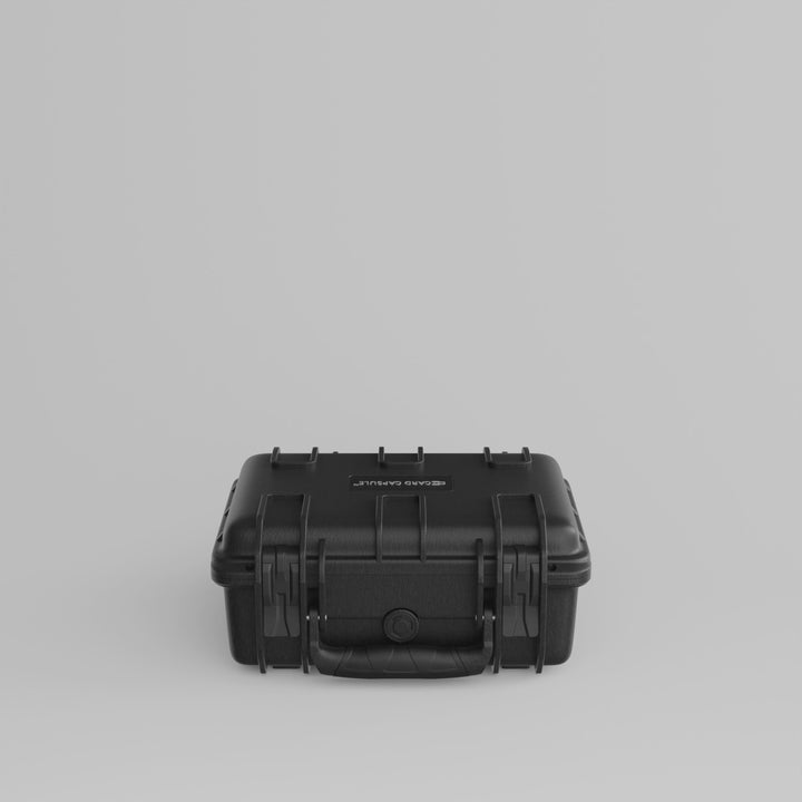 Product video of the Card Capsule Silo rotating to show the shell, latches, and interior