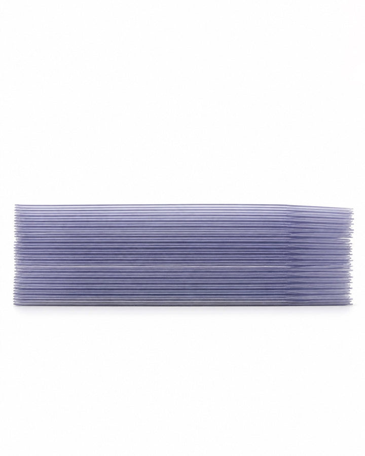 Stack of fifty Card Capsule semi-rigid card holders viewed from the side