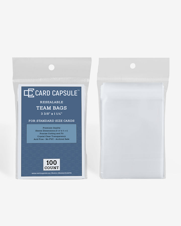 Resealable Team Bags pack next to a single clear bag, showing the resealable flap