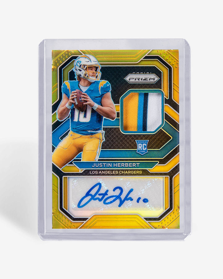Autographed gold prizm patch rookie card in a clear Card Capsule 130pt toploader