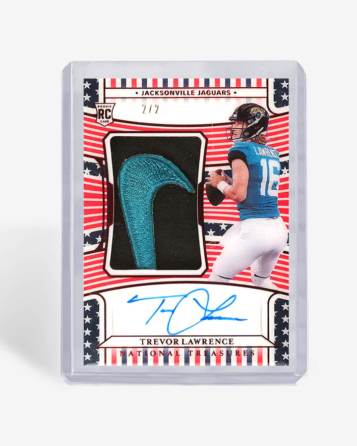 Autographed patch rookie card in a clear Card Capsule 180pt toploader