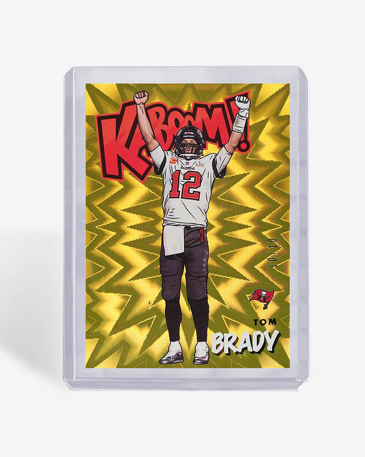 Comic-art style football insert card in a clear Card Capsule 55pt toploader